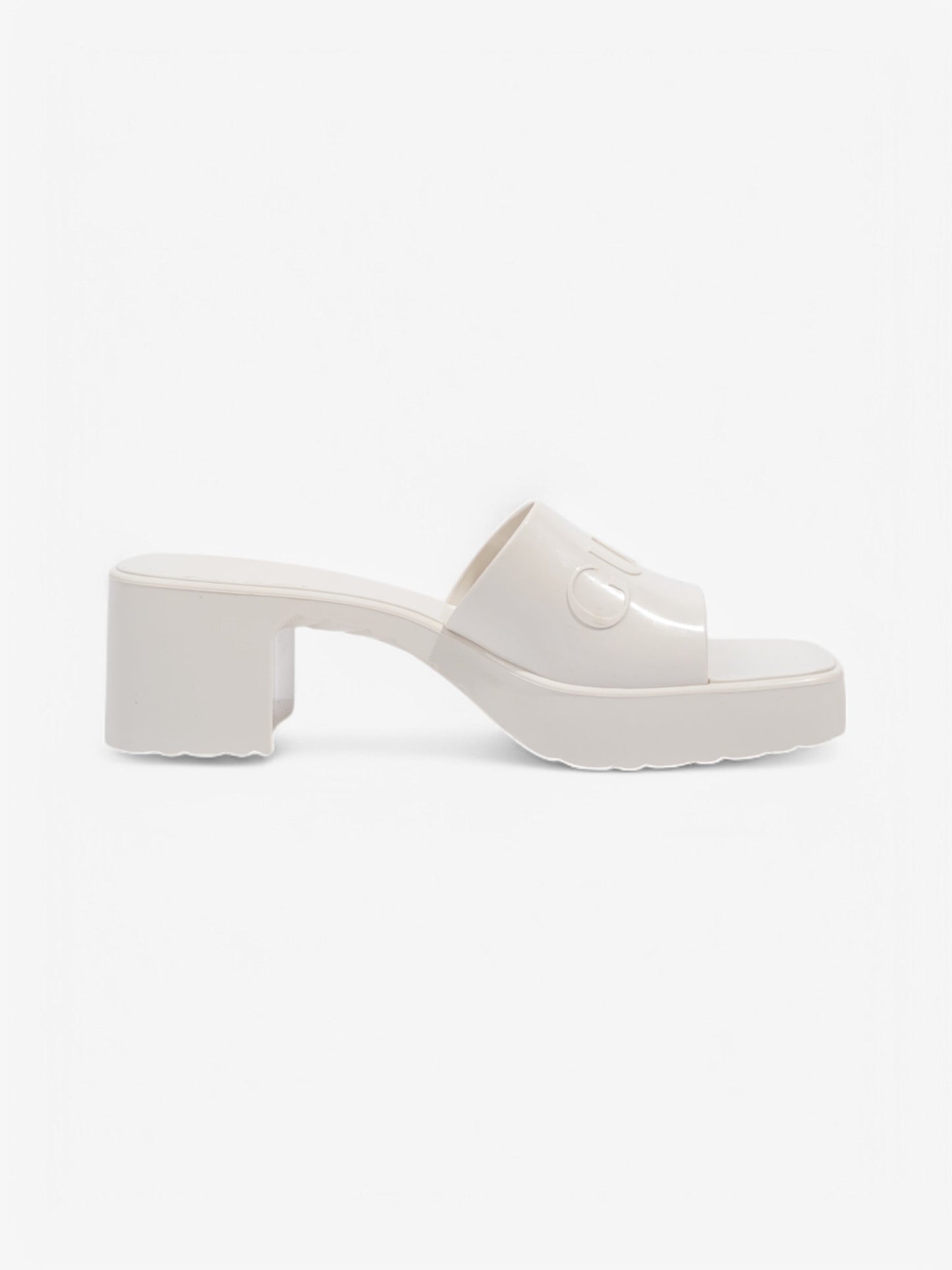 Gucci Logo Embossed Sandals 50 Cream Rubber EU 37 UK 4