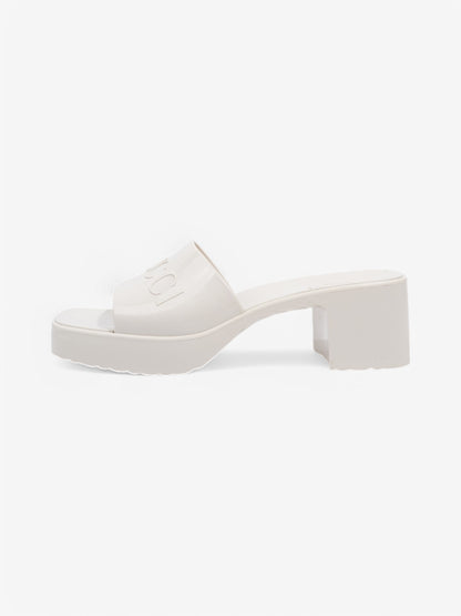 Gucci Logo Embossed Sandals 50 Cream Rubber EU 37 UK 4