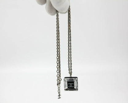 Chanel Vintage 10A Resin Transparent Square Black CC Pendant Necklace