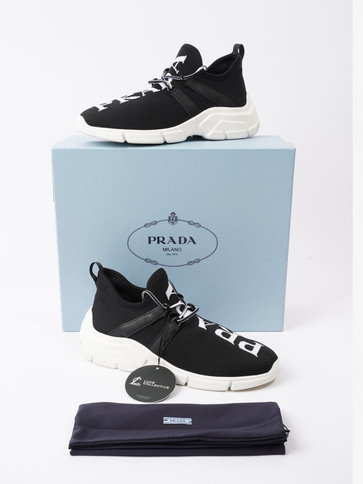 Prada XY Logo Sock Sneakers Black / White Knit EU 37 UK 4