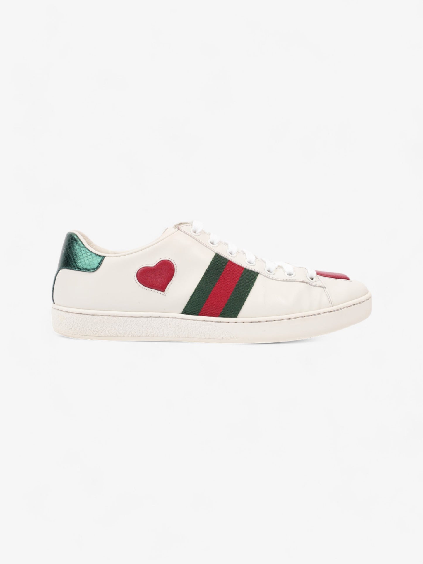 Gucci New Ace Low Heart Sneakers White / Red / Green Leather EU 40 UK 7
