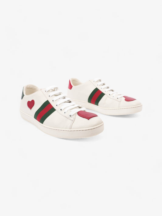 Gucci New Ace Low Heart Sneakers White / Red / Green Leather EU 40 UK 7