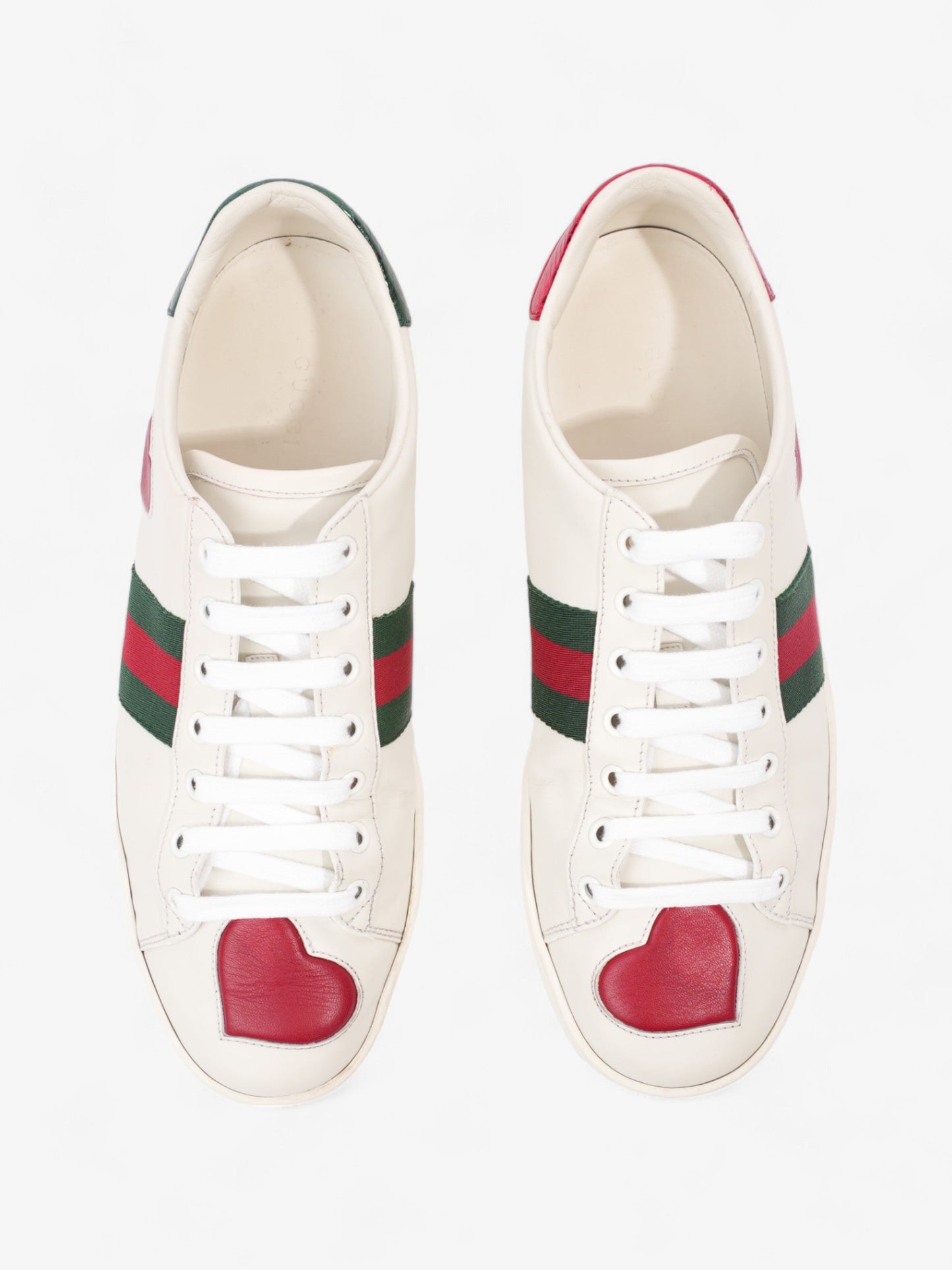 Gucci New Ace Low Heart Sneakers White / Red / Green Leather EU 40 UK 7