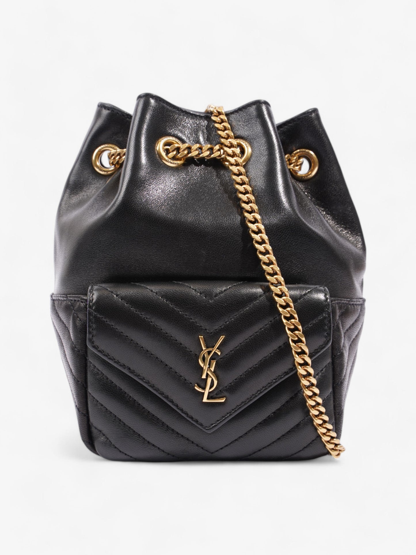 Saint Laurent Monogram Bucket Bag Black Matelasse Leather Mini