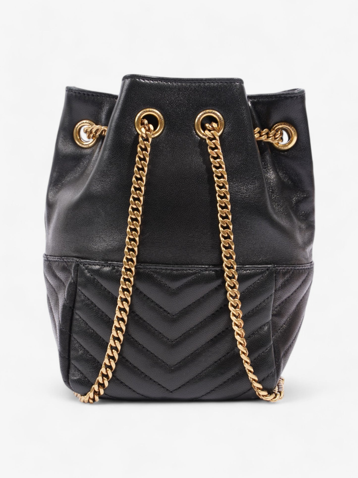 Saint Laurent Monogram Bucket Bag Black Matelasse Leather Mini