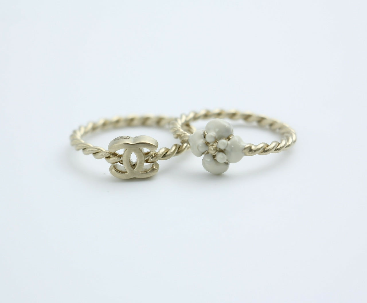 Chanel B11A Metal Camellia Two-Piece Ring Set