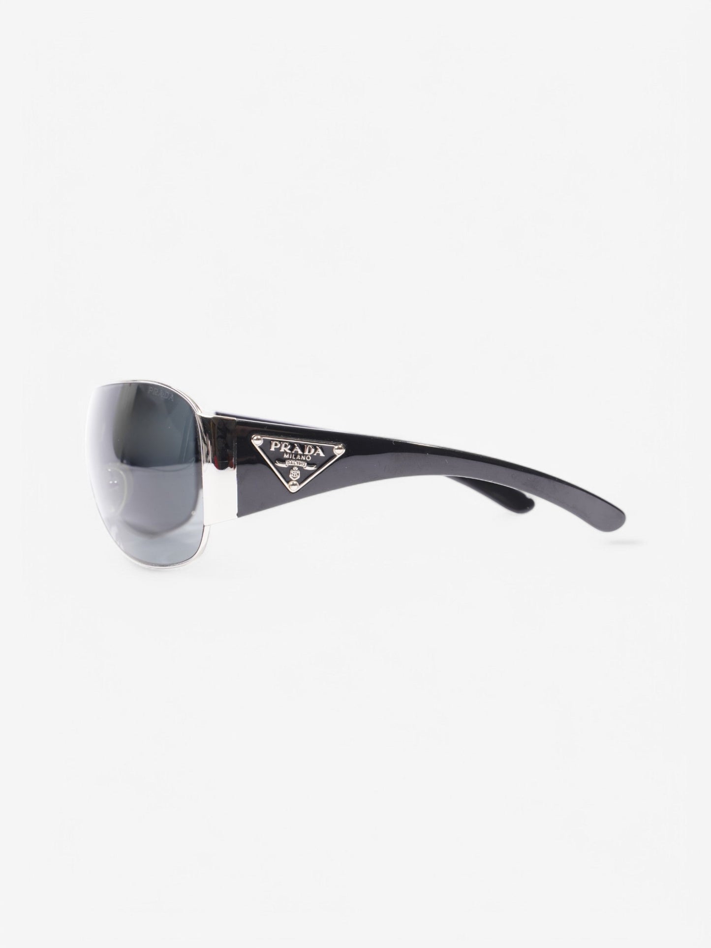Prada Shield-Frame Sunglasses Black / Silver Acetate 120mm