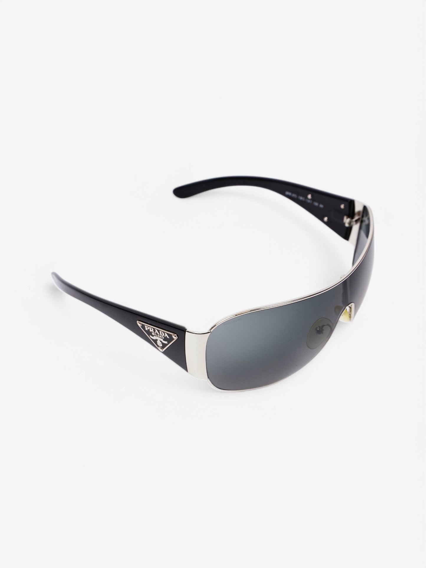 Prada Shield-Frame Sunglasses Black / Silver Acetate 120mm