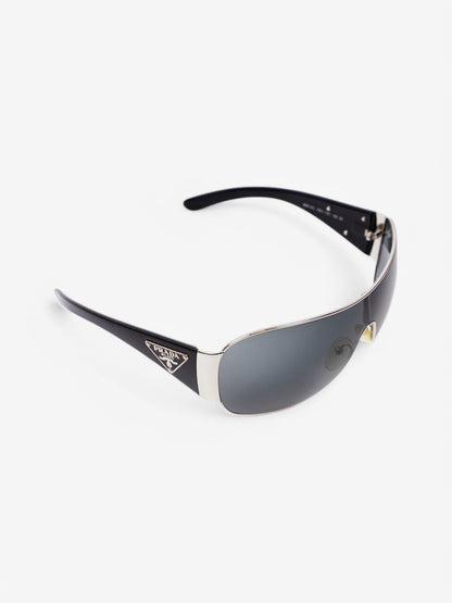 Prada Shield-Frame Sunglasses Black / Silver Acetate 120mm