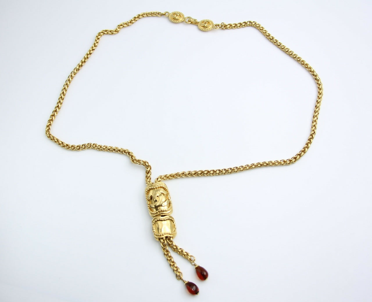 Chanel Vintage 1996 Gripoix Red Bead Gold-plated Long Necklace/Stacked Necklace/Waist Chain