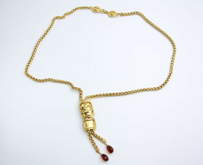 Chanel Vintage 1996 Gripoix Red Bead Gold-plated Long Necklace/Stacked Necklace/Waist Chain