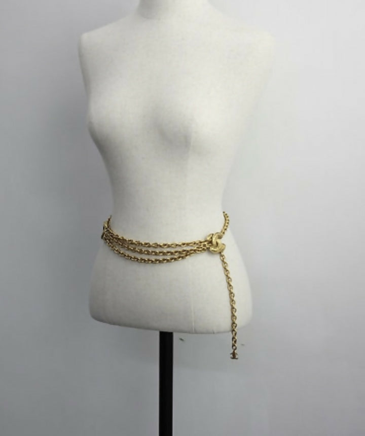 Chanel Vintage 1981-1985 Gold-Plated Thick Chain Waist Belt with Symmetrical Bird Motifs