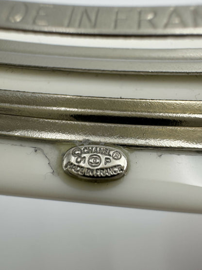 Chanel Vintage 01P Resin Coco Logo White Hairpin