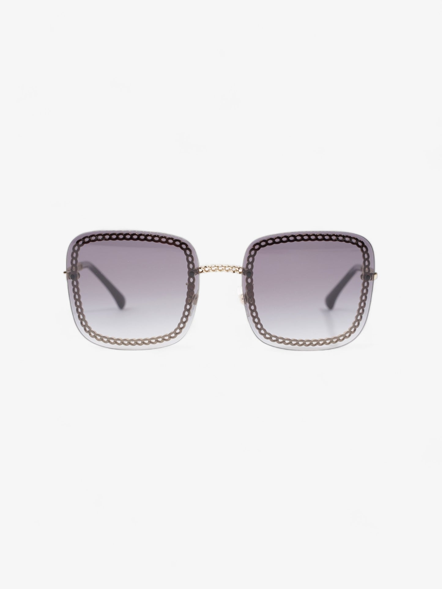 Chanel Chain Detailed Sunglasses with Double Chain Black / Gold Acetate 140mm