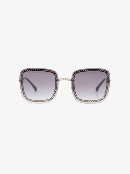 Chanel Chain Detailed Sunglasses with Double Chain Black / Gold Acetate 140mm