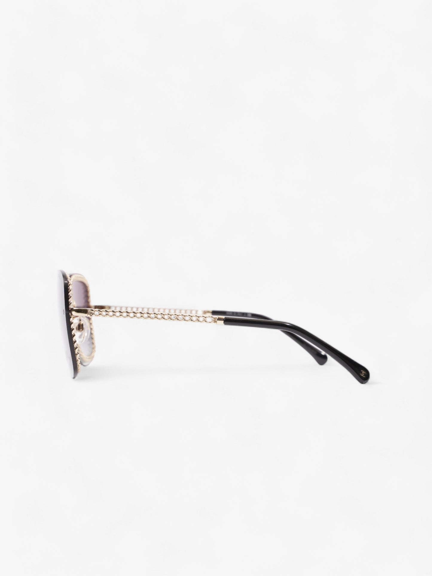 Chanel Chain Detailed Sunglasses with Double Chain Black / Gold Acetate 140mm