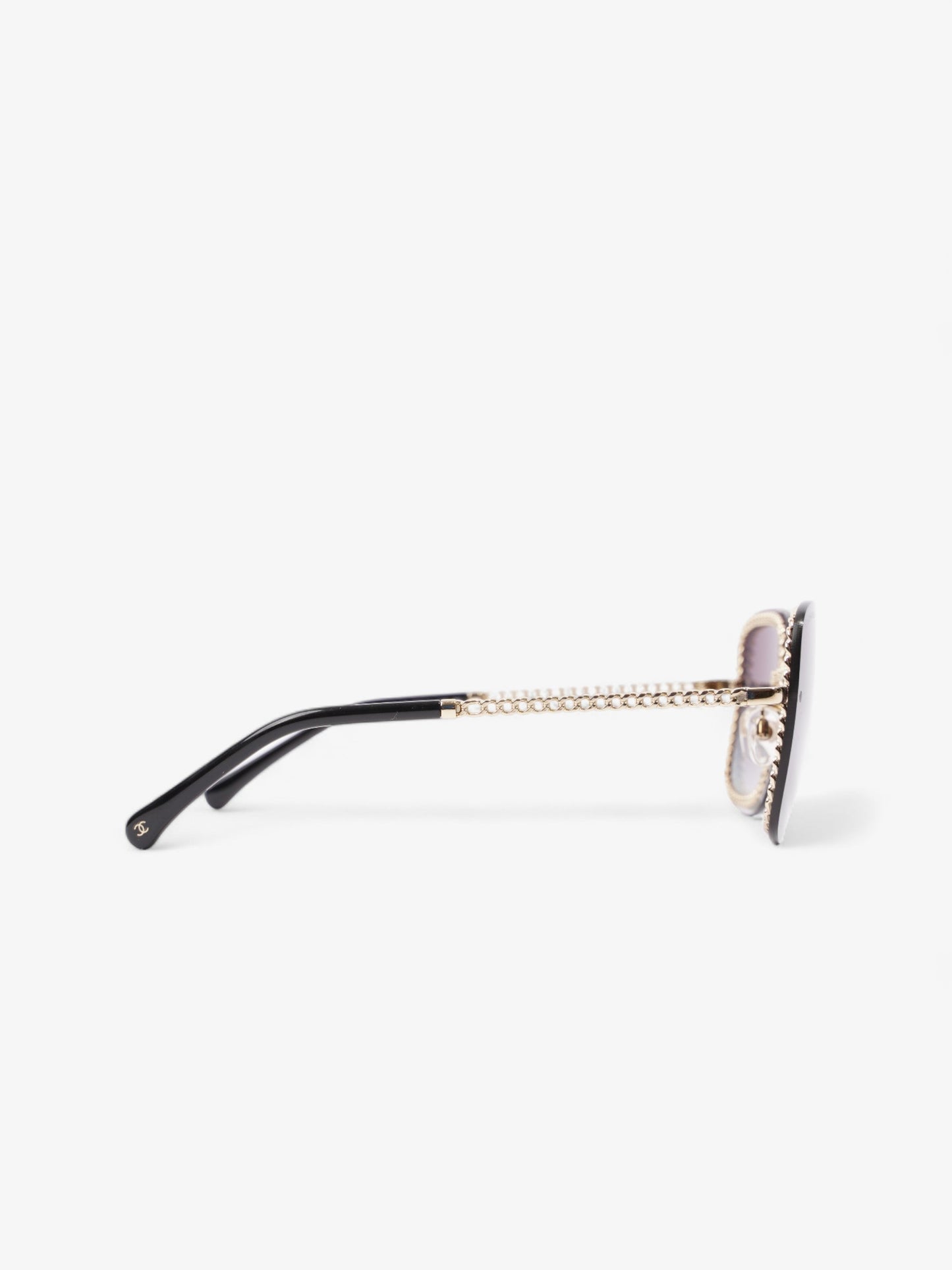 Chanel Chain Detailed Sunglasses with Double Chain Black / Gold Acetate 140mm