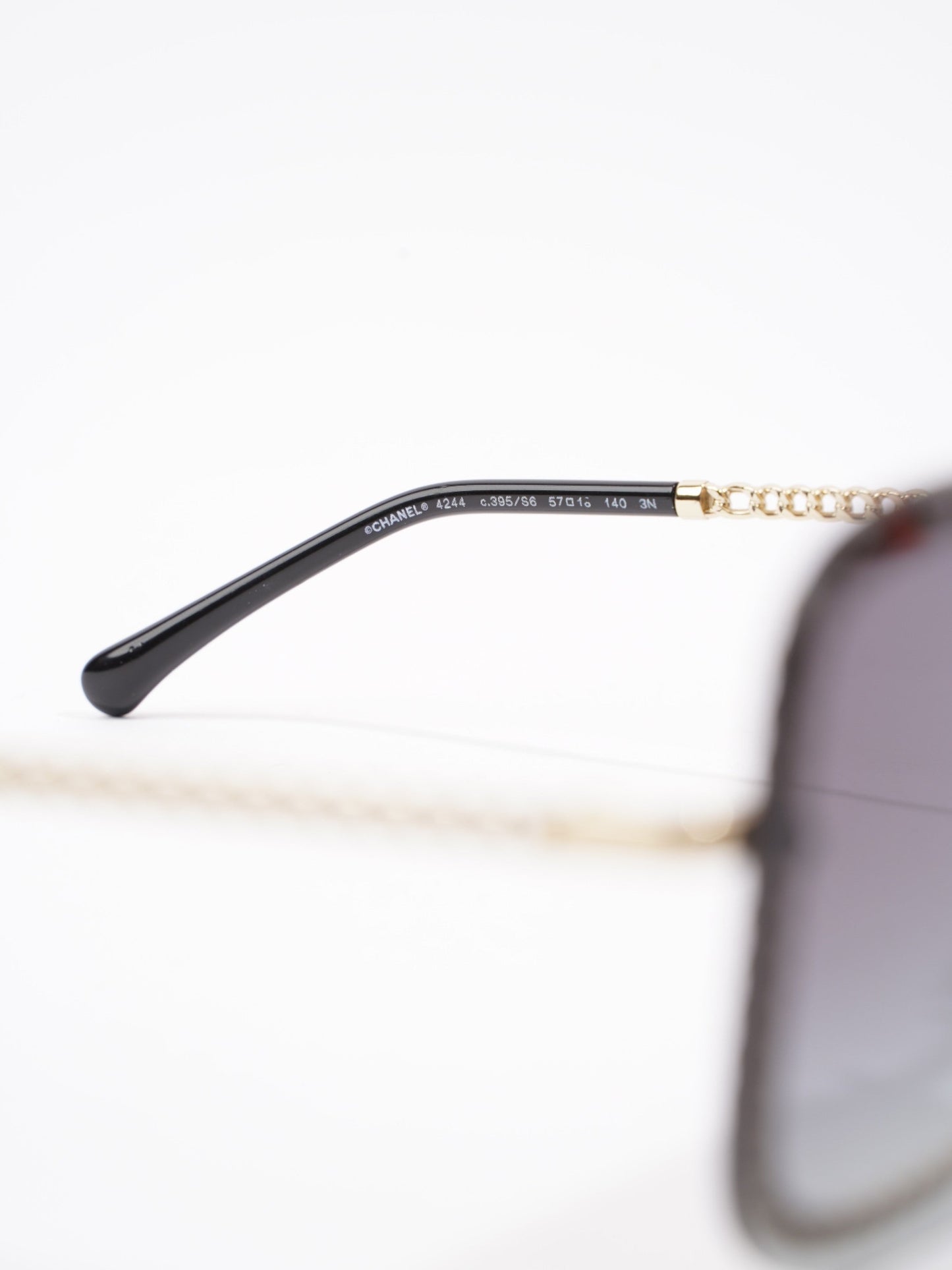 Chanel Chain Detailed Sunglasses with Double Chain Black / Gold Acetate 140mm