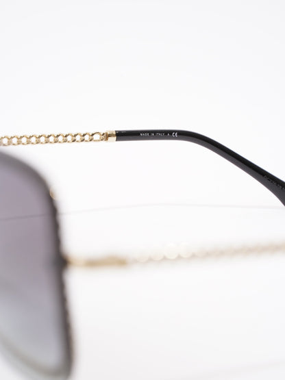 Chanel Chain Detailed Sunglasses with Double Chain Black / Gold Acetate 140mm