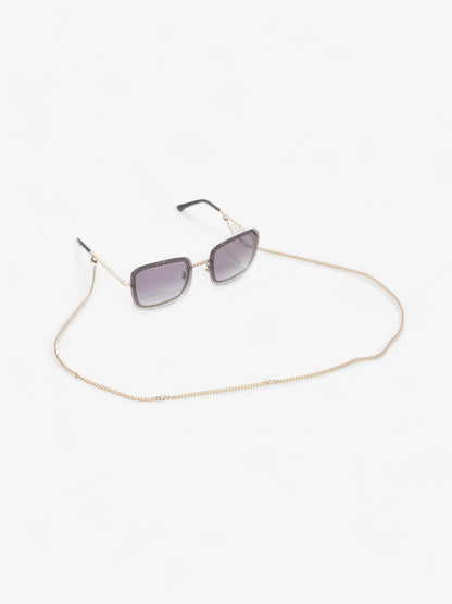 Chanel Chain Detailed Sunglasses with Double Chain Black / Gold Acetate 140mm
