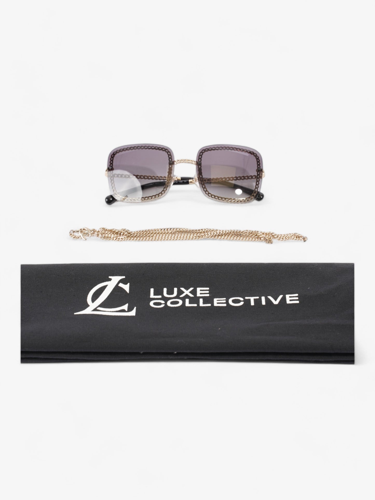 Chanel Chain Detailed Sunglasses with Double Chain Black / Gold Acetate 140mm