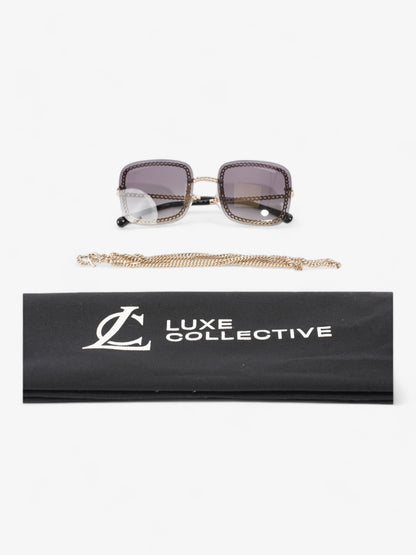 Chanel Chain Detailed Sunglasses with Double Chain Black / Gold Acetate 140mm