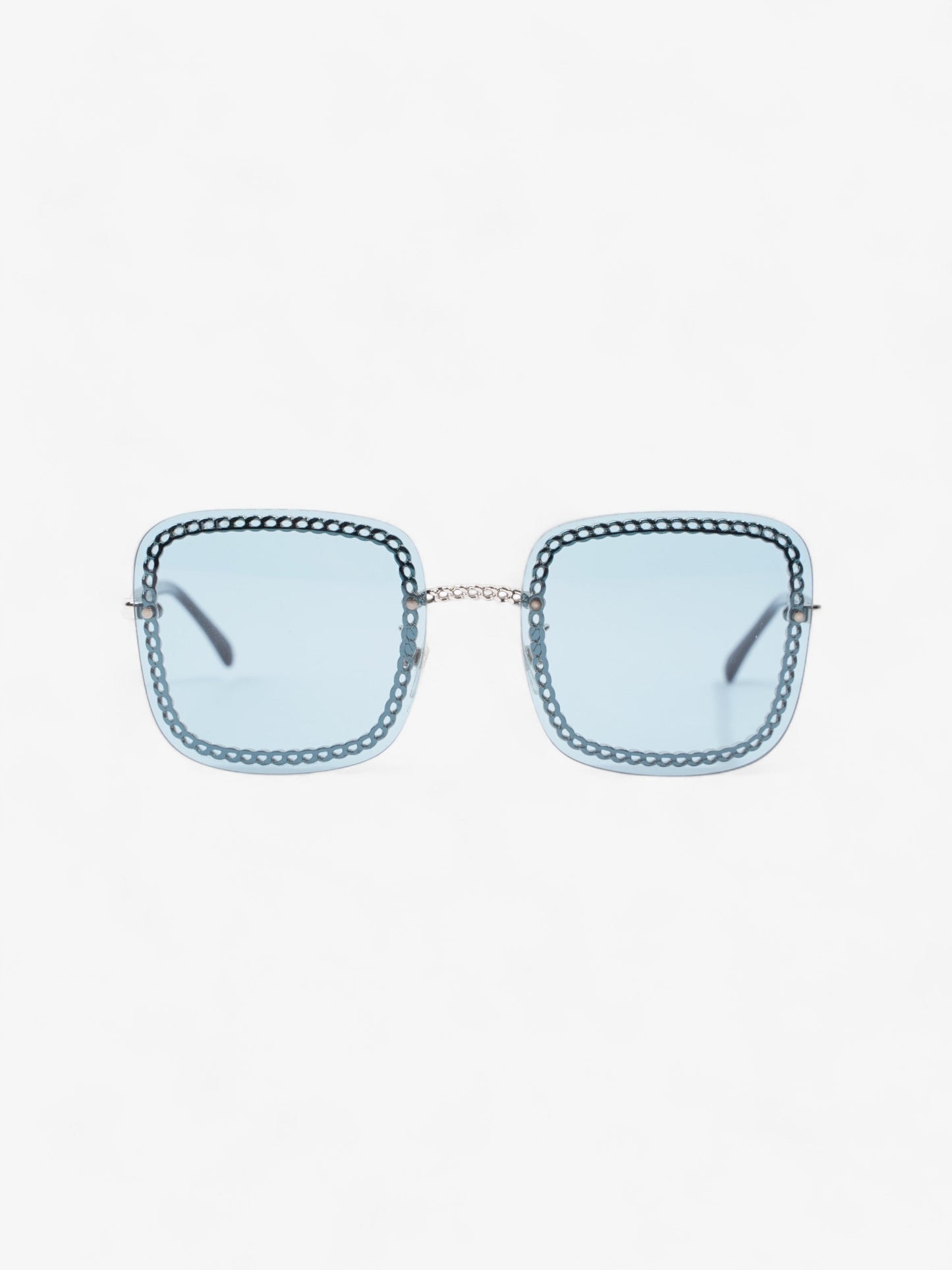 Chanel Chain Detailed Sunglasses with Double Chain Blue / Silver Acetate 140mm