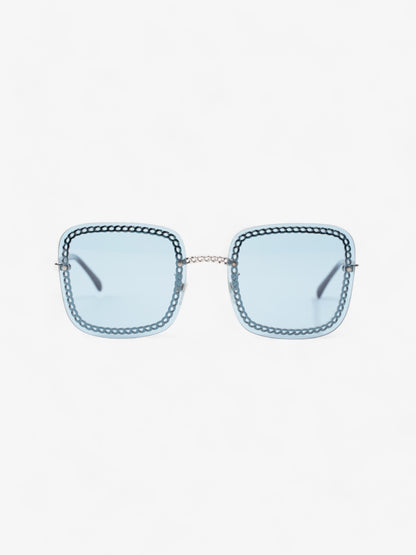 Chanel Chain Detailed Sunglasses with Double Chain Blue / Silver Acetate 140mm