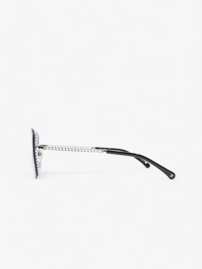 Chanel Chain Detailed Sunglasses with Double Chain Blue / Silver Acetate 140mm