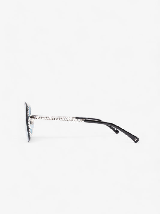Chanel Chain Detailed Sunglasses with Double Chain Blue / Silver Acetate 140mm