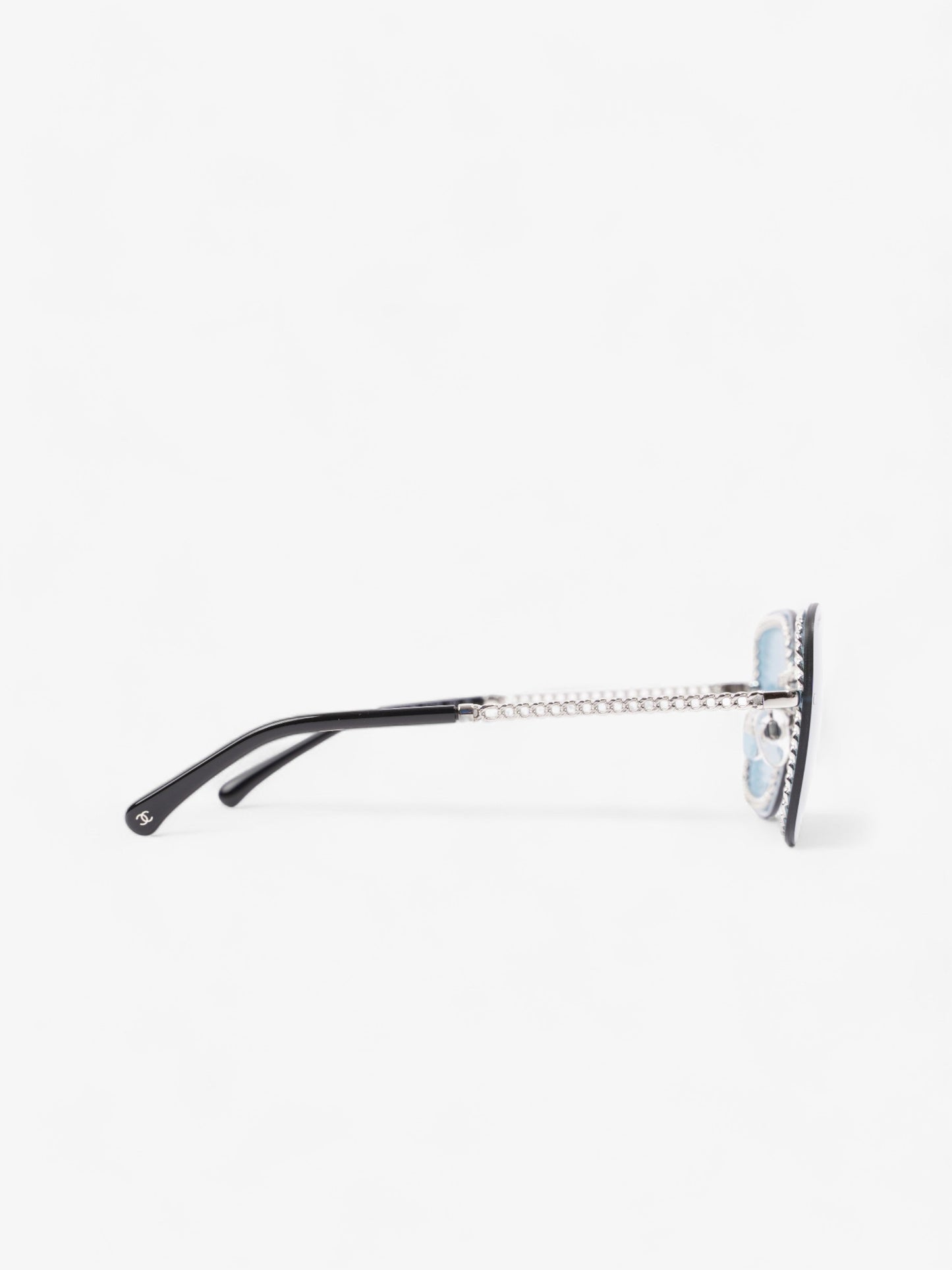 Chanel Chain Detailed Sunglasses with Double Chain Blue / Silver Acetate 140mm