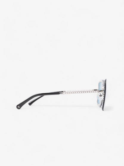 Chanel Chain Detailed Sunglasses with Double Chain Blue / Silver Acetate 140mm