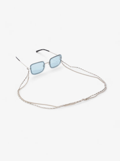 Chanel Chain Detailed Sunglasses with Double Chain Blue / Silver Acetate 140mm
