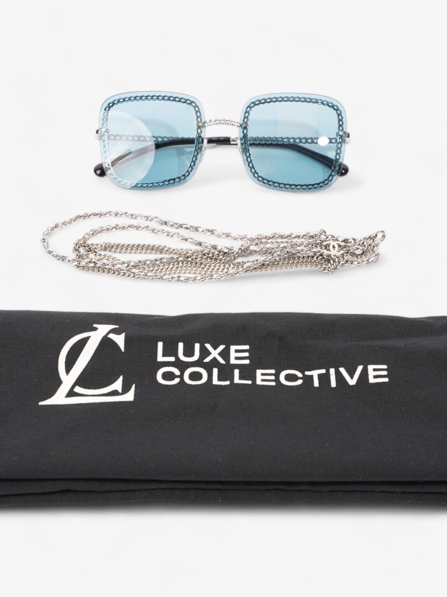 Chanel Chain Detailed Sunglasses with Double Chain Blue / Silver Acetate 140mm