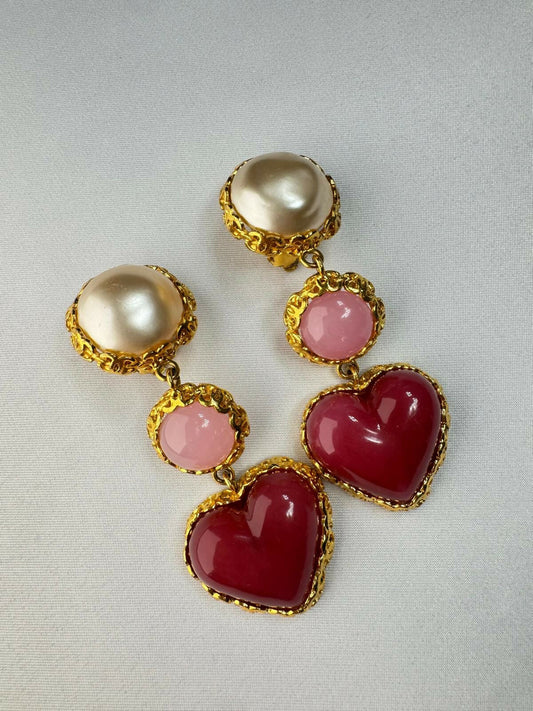 Chanel Vintage Heart Gripoix & Faux Pearl Clip-On Earrings
