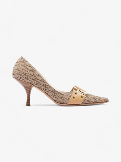 Christian Dior Buckle Logo Heels 70mm Beige Canvas EU 38 UK 5
