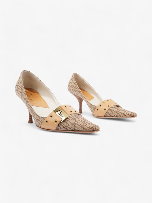 Christian Dior Buckle Logo Heels 70mm Beige Canvas EU 38 UK 5