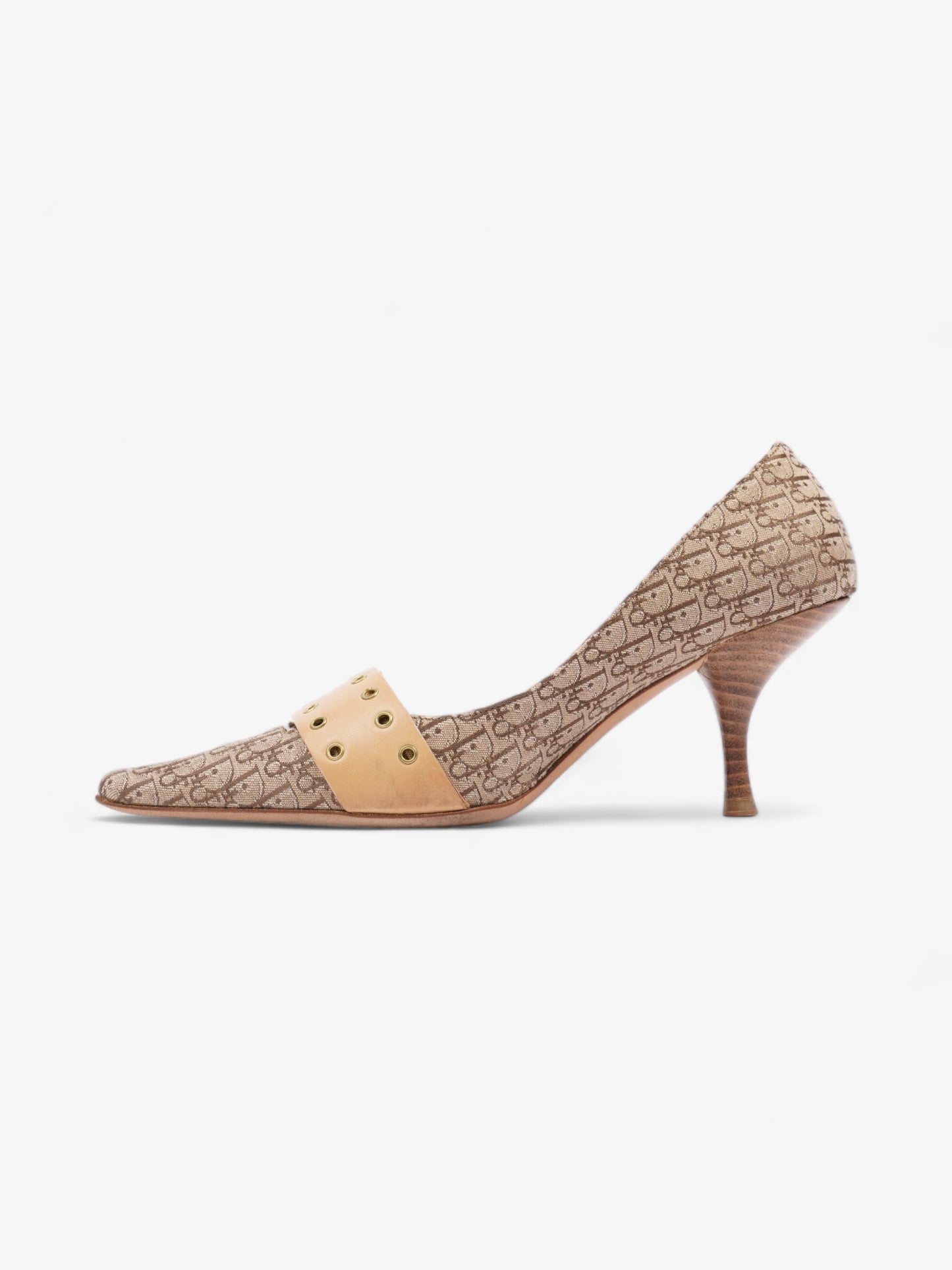 Christian Dior Buckle Logo Heels 70mm Beige Canvas EU 38 UK 5