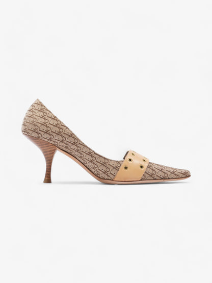 Christian Dior Buckle Logo Heels 70mm Beige Canvas EU 38 UK 5