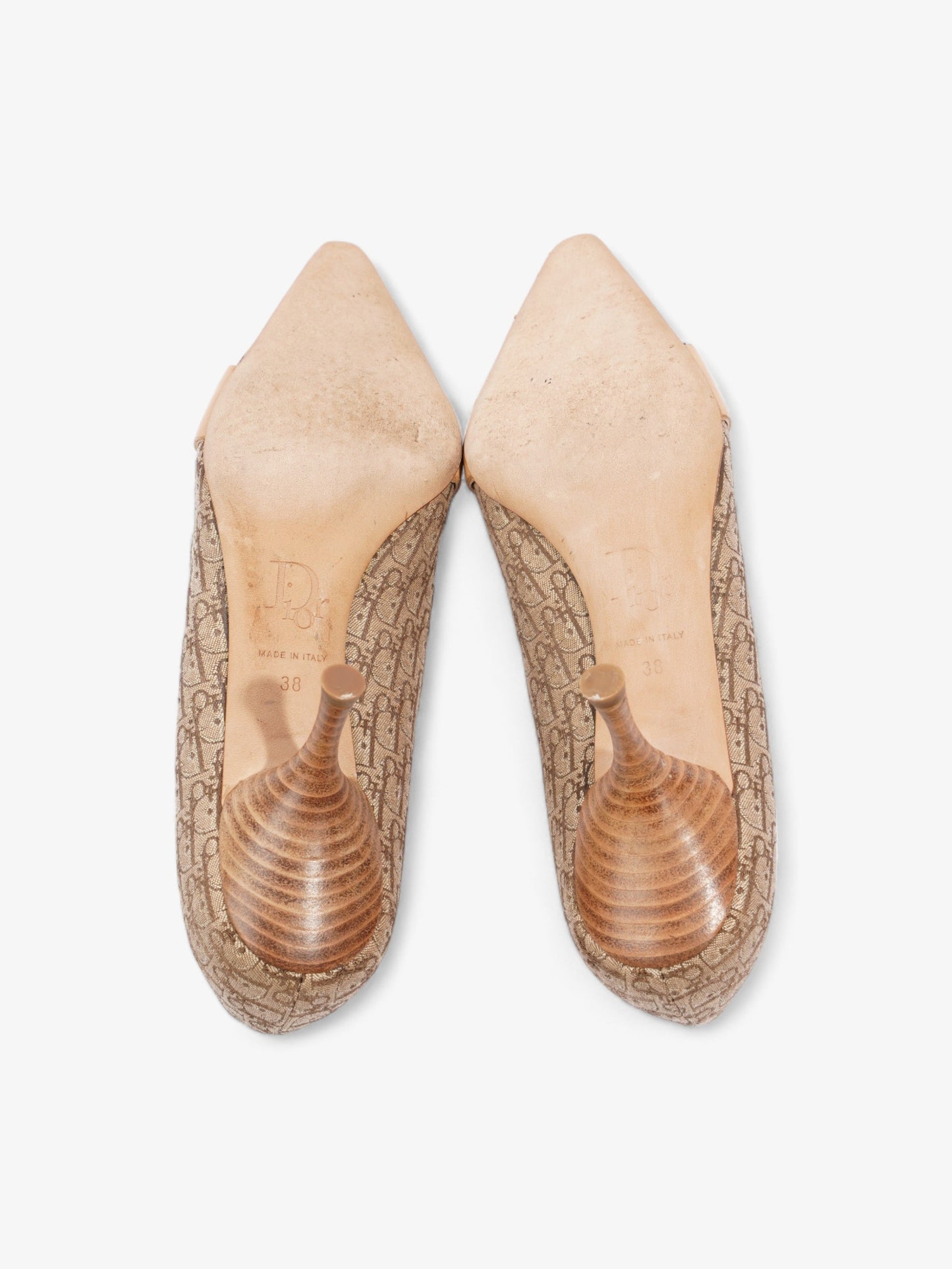 Christian Dior Buckle Logo Heels 70mm Beige Canvas EU 38 UK 5