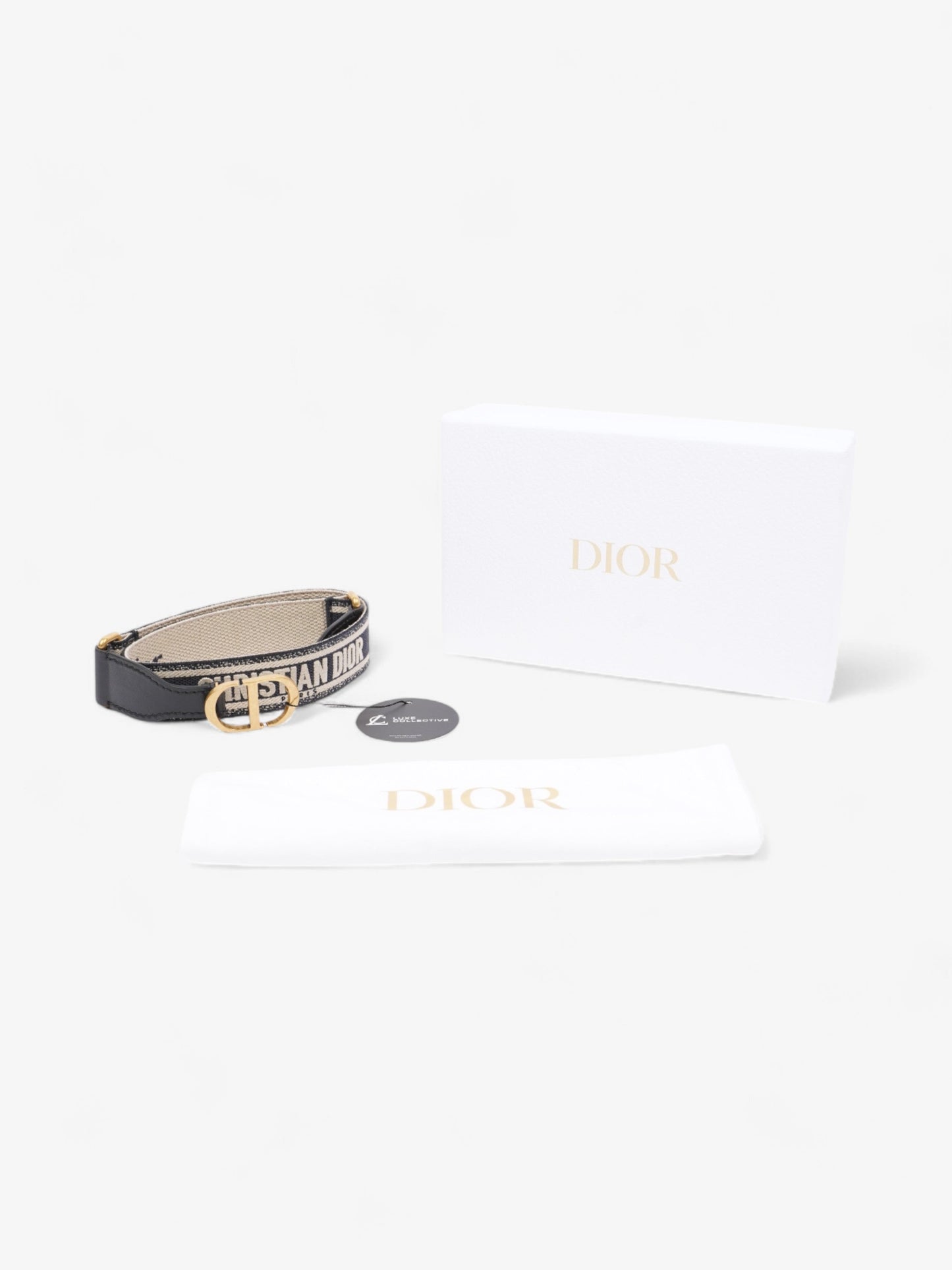 Christian Dior CD Belt Blue / Black / Gold Canvas Medium - 87.5cm
