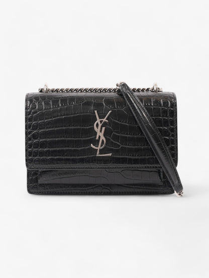 Saint Laurent Sunset Chain Wallet Black Embossed Leather