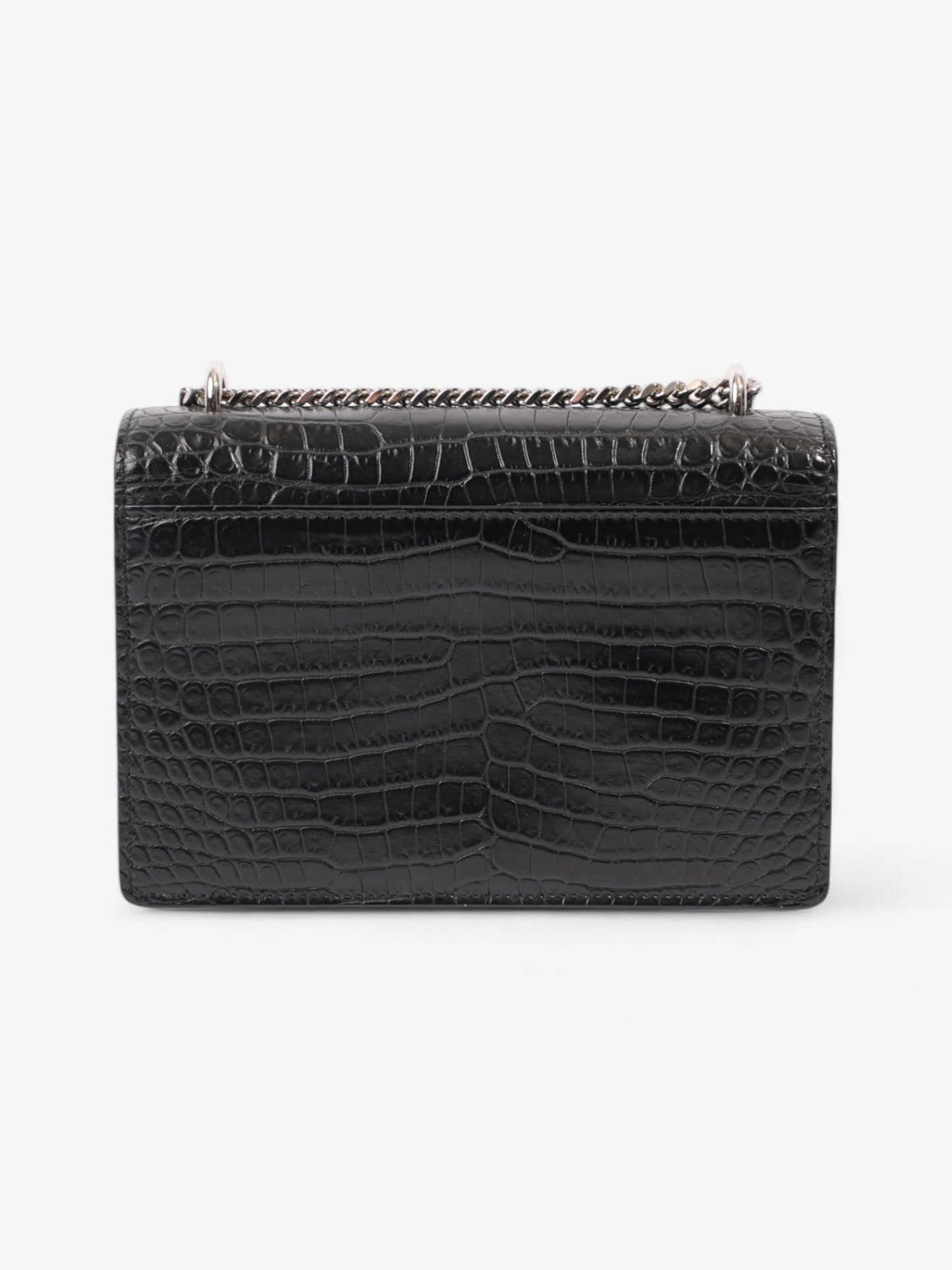 Saint Laurent Sunset Chain Wallet Black Embossed Leather