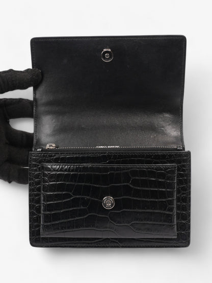 Saint Laurent Sunset Chain Wallet Black Embossed Leather