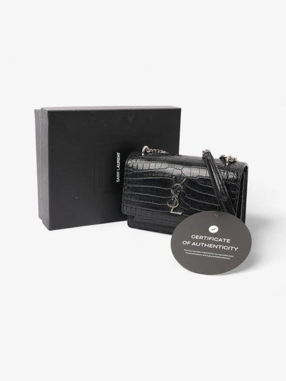 Saint Laurent Sunset Chain Wallet Black Embossed Leather