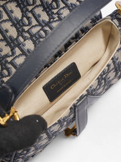 Christian Dior Saddle Bag Blue Oblique Canvas Mini