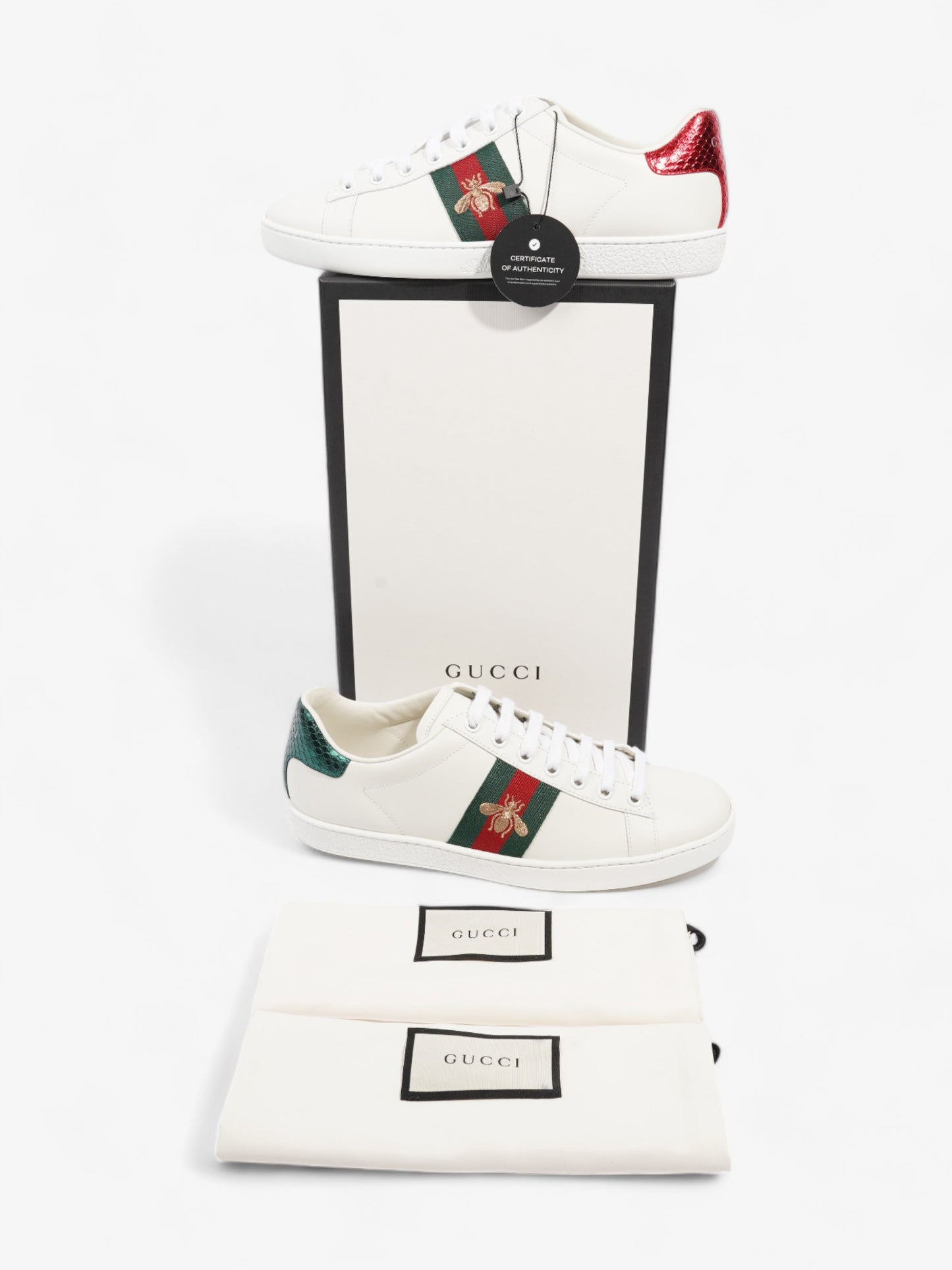 Gucci Ace Sneakers with Bee White / Red / Green Leather EU 37.5 UK 4.5