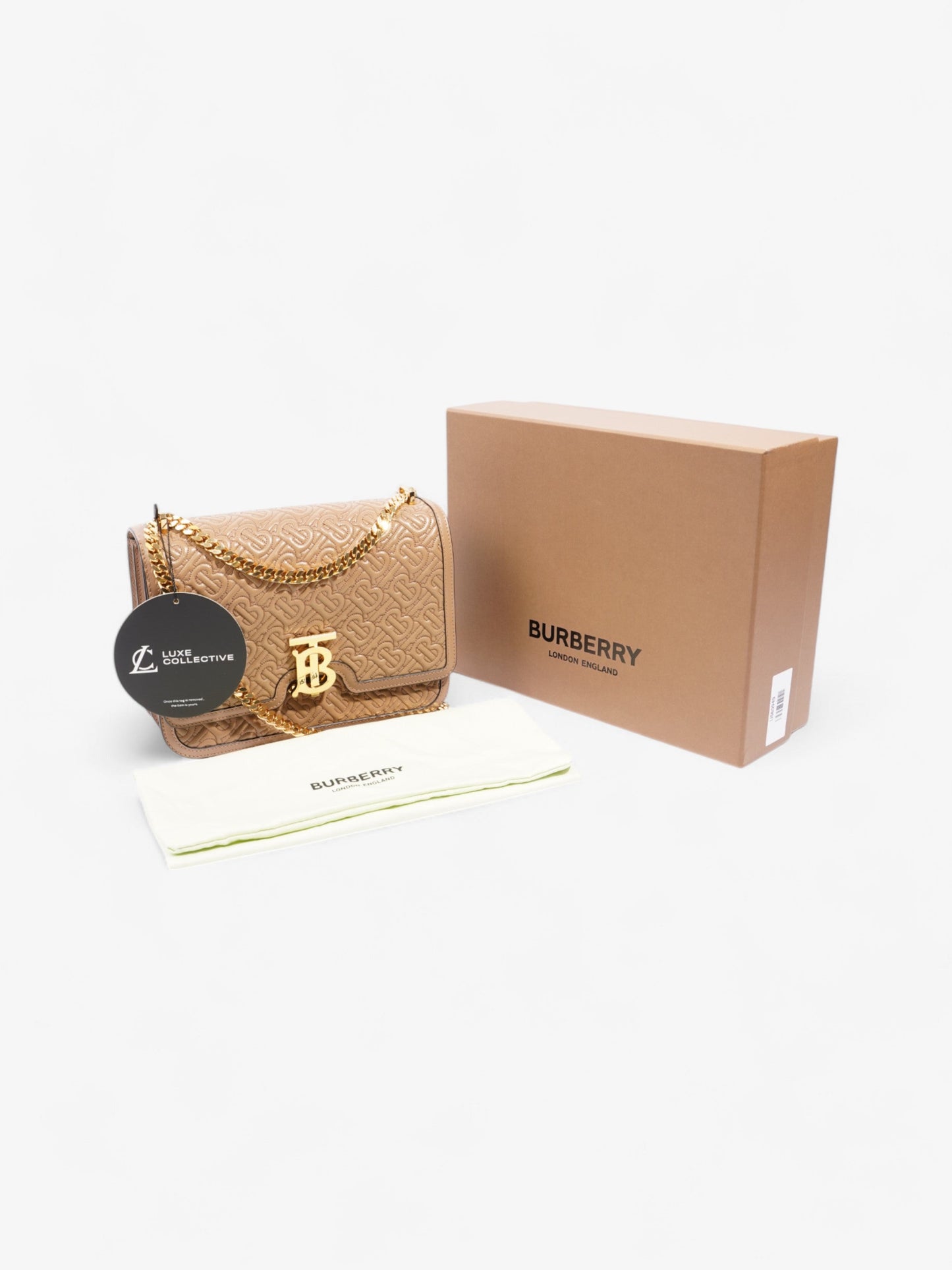 Burberry TB Monogram Chain Bag Honey Calfskin Leather Medium