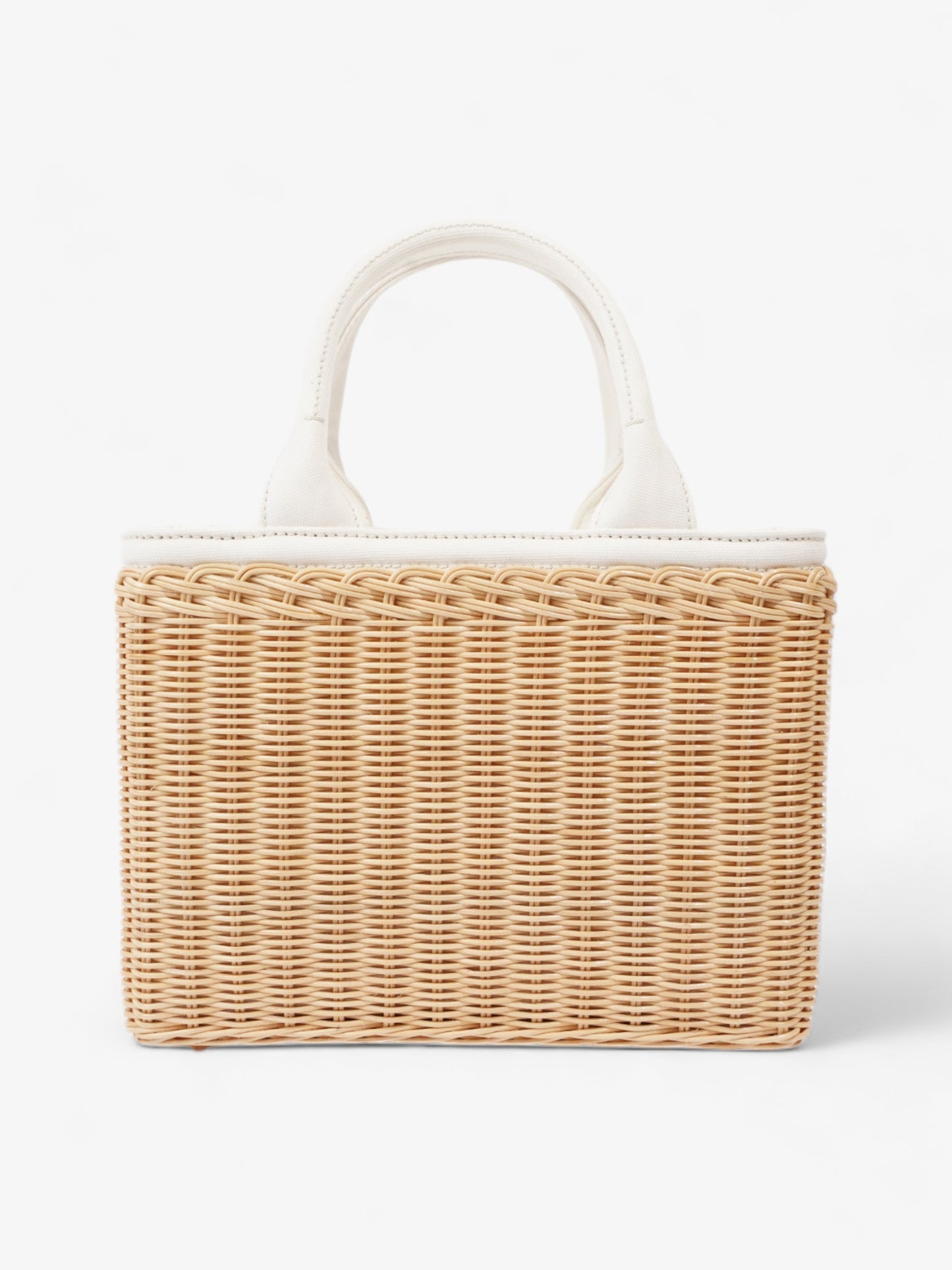 Prada Medium Wicker And Linen Blend Tote Tan / White Wicker