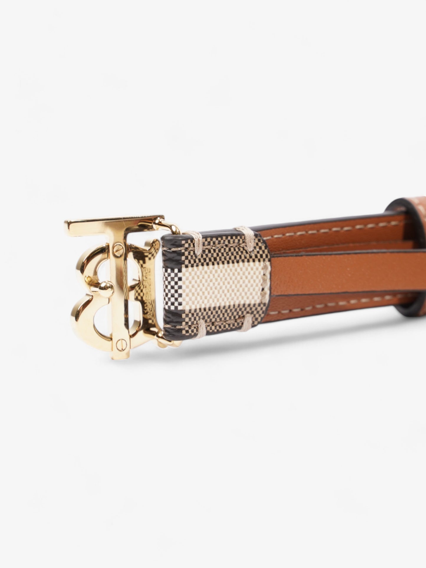 Burberry TB Belt Vintage Check / Light Gold Canvas Small (87cm)